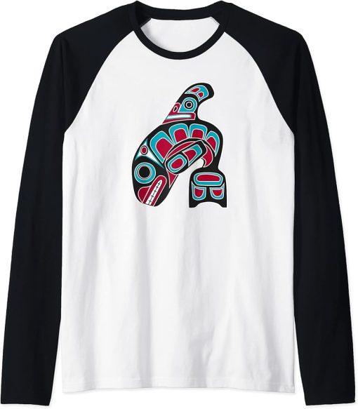 Orca Whale Alaska Haida Tribal Art - Native American Totem Raglan Baseball Tee