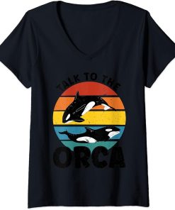 Womens Talk to the Orca Orca V-Neck T-Shirt