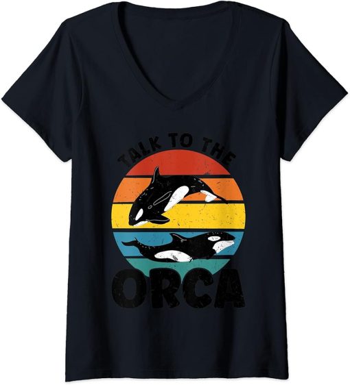 Womens Talk to the Orca Orca V-Neck T-Shirt